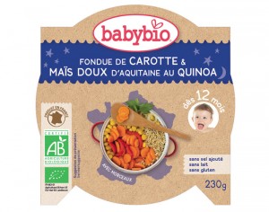 BABYBIO Mon p'tit Plat Assiette - 230 g ou 260 g Fondue de Carotte & Mas Doux au Quinoa - 12 M