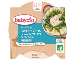 BABYBIO Mon p'tit Plat Assiette - 230 g ou 260 g Haricots Vert et Truite de Bretagne - 12 M