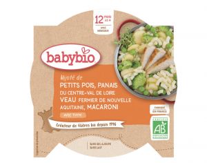 BABYBIO Mon p'tit Plat Assiette - 230 g ou 260 g Petits Pois Panais Veau Macaroni - Ds 12 mois