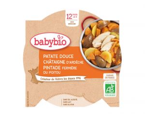 BABYBIO Mon p'tit Plat Assiette - 230 g ou 260 g Patate Douce Chtaigne Pintade - Ds 12 M