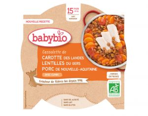 BABYBIO Mon p'tit Plat Assiette - 230 g ou 260 g Carotte Lentilles  Porc de Corrze - Ds 15 M