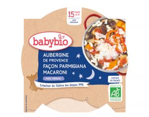 BABYBIO Assiette Bonne Nuit - 260 g Aubergines de Provence faon Parmigiana & Macaroni - 15 M