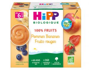 HIPP 100% Fruits - 4 x 100 g Pommes Bananes Fruits rouges - 6M