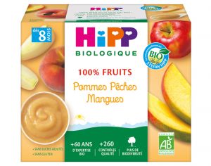 HIPP 100% Fruits - 4 x 100 g Pommes Pches Mangues - 8M