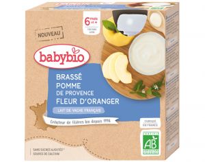 BABYBIO Gourde Lact Brass - Ds 6 Mois - 4 x 85g Pomme d'Aquitaine Fleur d'Oranger