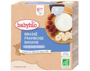 BABYBIO Gourde Lact Brass - Ds 6 Mois - 4 x 85g Framboise Banane