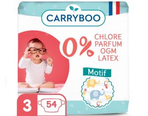 CARRYBOO Couches cologiques Non Irritantes - Pack Economique T3 / 4-9 kg / 54 couches