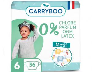 CARRYBOO Couches cologiques Non Irritantes - Pack Economique T6 / 16-30 kg / 36 couches