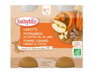 BABYBIO Petits Pots Menu du Jour - 2x200g - Ds 8 mois Carotte, Potimarron, Pomme & Canard Fermier - 8 mois