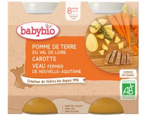 BABYBIO Petits Pots Menu du Jour - 2x200g - Ds 8 mois PDT, Carotte & Veau Fermier d'Aquitaine et du Limousin - 8 mois