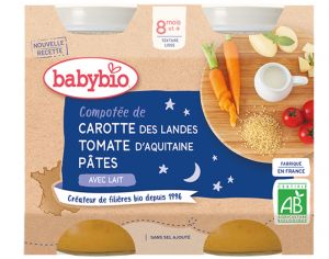 BABYBIO Petits Pots Menu du Jour - 2x200g - Ds 8 mois Compote de Carotte, Tomate & Ptes - 8 mois