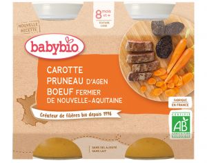 BABYBIO Petits Pots Menu du Jour - 2x200g - Ds 8 mois Carotte Pruneau Boeuf Fermier - 8 mois