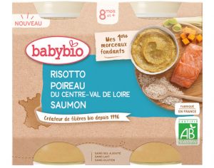 BABYBIO Petits Pots Menu du Jour - 2x200g - Ds 8 mois Risotto, Poireaux, Saumon - 8 mois