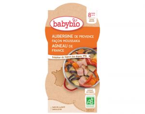 BABYBIO Bols Menu du Jour - 2 x 200 g Aubergines Faon Moussaka d'Agneau - 8 Mois