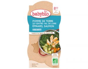 BABYBIO Bols Menu du Jour - 2 x 200 g Pomme de Terre - pinards - Saumon - 8 Mois