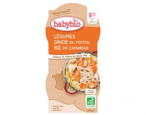 BABYBIO Bols Menu du Jour - 2 x 200 g Lgumes Dinde du Poitou & Riz de Camargue - 8 Mois