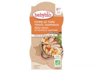 BABYBIO Bols Menu du Jour - 2 x 200 g Pomme de Terre Tomate Champignon Veau - 8 mois