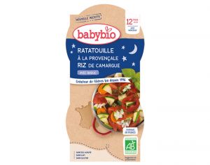 BABYBIO Bols Bonne Nuit - 2 x 200 g Ratatouille  la Provenale & Riz - 12 mois