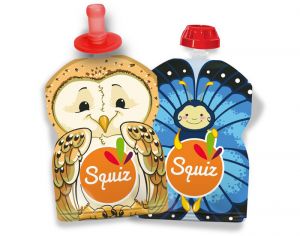 SQUIZ Lot de 2 Gourdes Rutilisables Bb Nature  + 1 Embout Ergonomique - 90 ml