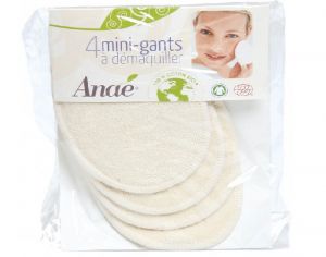 ANAE Sachet de 4 Mini Gants  Dmaquiller Lavables en Coton Biologique