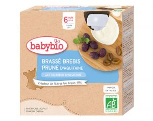 BABYBIO Gourdes Brass au Lait de Brebis d'Occitanie - 4x85 g - Ds 6 mois Prune d'Aquitaine