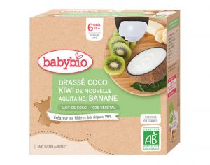 BABYBIO Gourde Brass Vgtal - 4x85 g - Ds 6 mois Lait de Coco Kiwi d'Aquitaine Banane