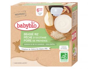 BABYBIO Gourde Brass Vgtal - 4x85 g - Ds 6 mois Riz Pche d'Occitanie Poire de Provence