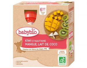 BABYBIO Gourdes - 4x90g - Ds 6 mois Kiwi - Mangue - Lait de Coco