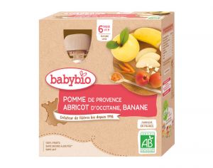 BABYBIO Gourdes - 4x90g - Ds 6 mois Pomme - Abricot - Banane