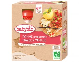 BABYBIO Gourdes - 4x90g - Ds 6 mois Pomme - Fraise - Vanille