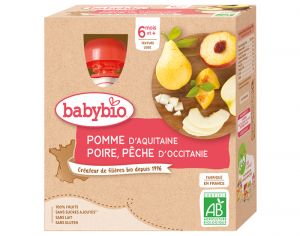 BABYBIO Gourdes - 4x90g - Ds 6 mois Pomme - Poire - Pche