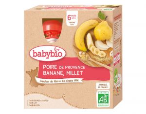 BABYBIO Gourdes - 4x90g - Ds 6 mois Poire - Banane - Millet