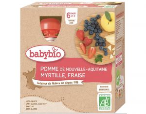 BABYBIO Gourdes - 4x90g - Ds 6 mois Pomme - Myrtille - Fraise