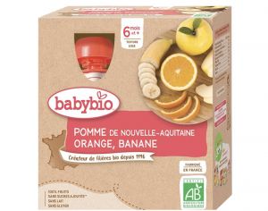 BABYBIO Gourdes - 4x90g - Ds 6 mois Pomme - Orange - Banane