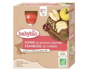 BABYBIO Gourdes - 4x90g - Ds 6 mois Pomme - Framboise