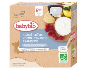 BABYBIO Gourde Brass de Chvre - Ds 6 mois - 4 x 85 g Pomme d'Aquitaine Fruits Rouges - 6 mois